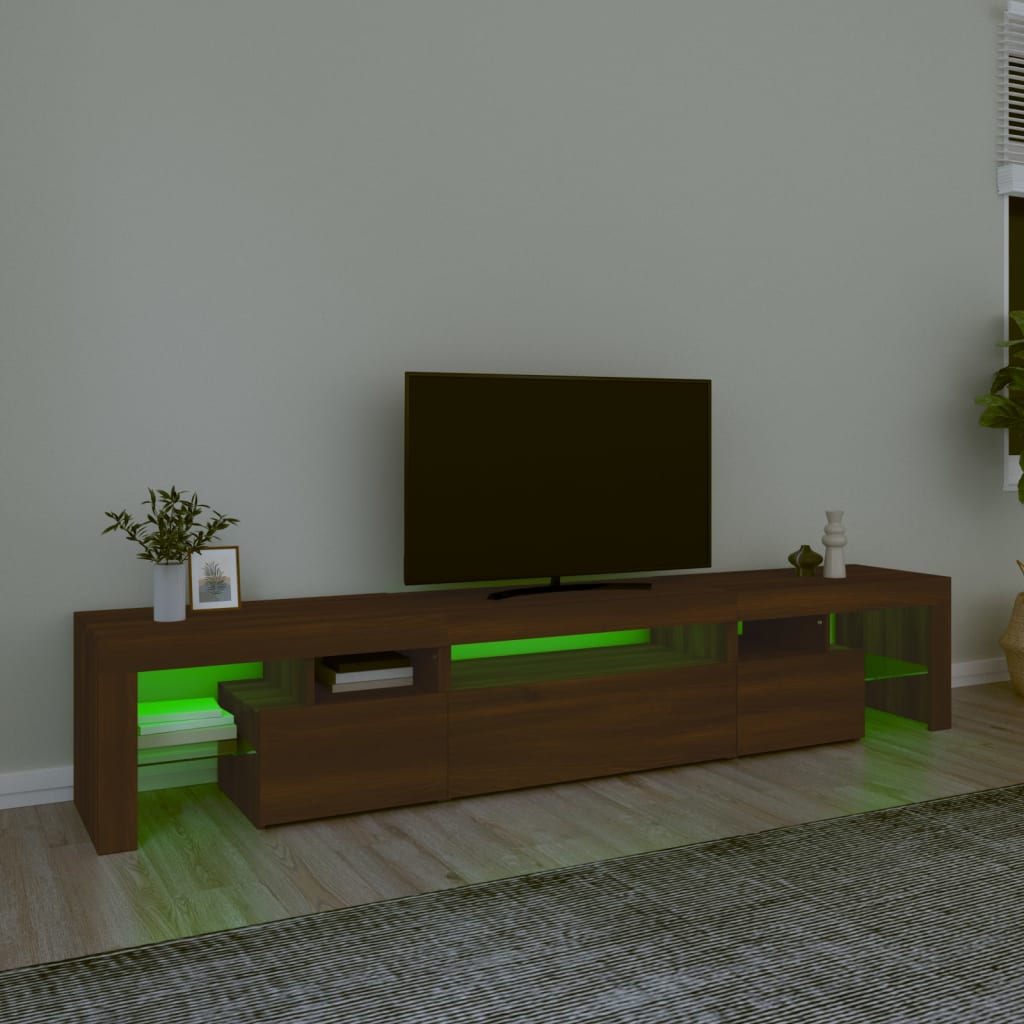 Szafka pod TV z oświetleniem LED, brązowy dąb, 215x36,5x40 cm