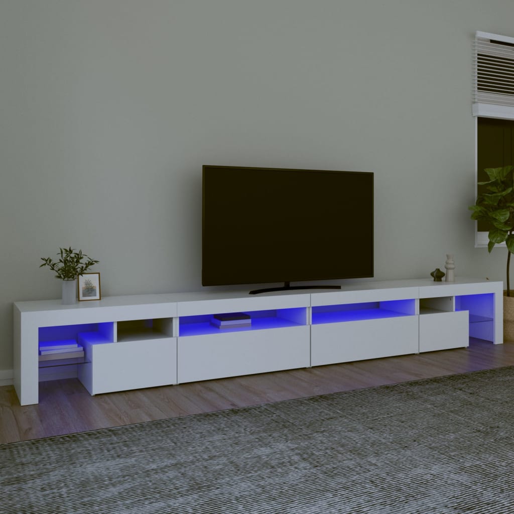 vidaXL ComodÄƒ TV cu lumini LED, alb, 290×36,5×40 cm