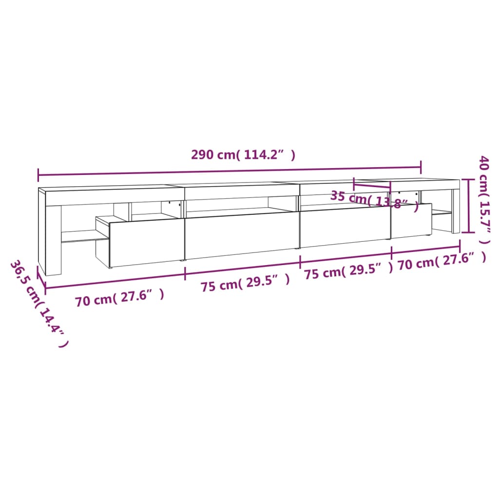 TV skříňka s LED osvětlením betonově šedá 290x36,5x40 cm - obrázek 14