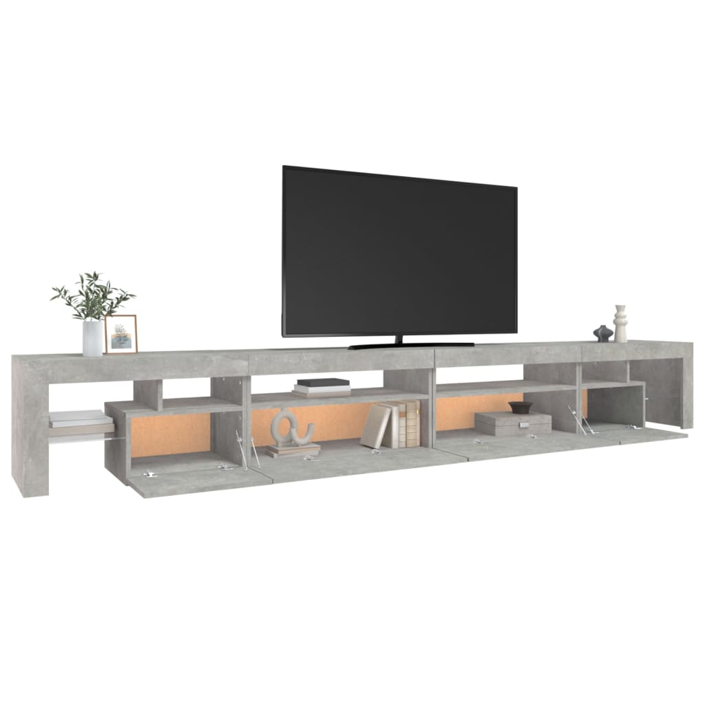 Comodă TV cu lumini LED, gri beton, 290x36,5x40 cm