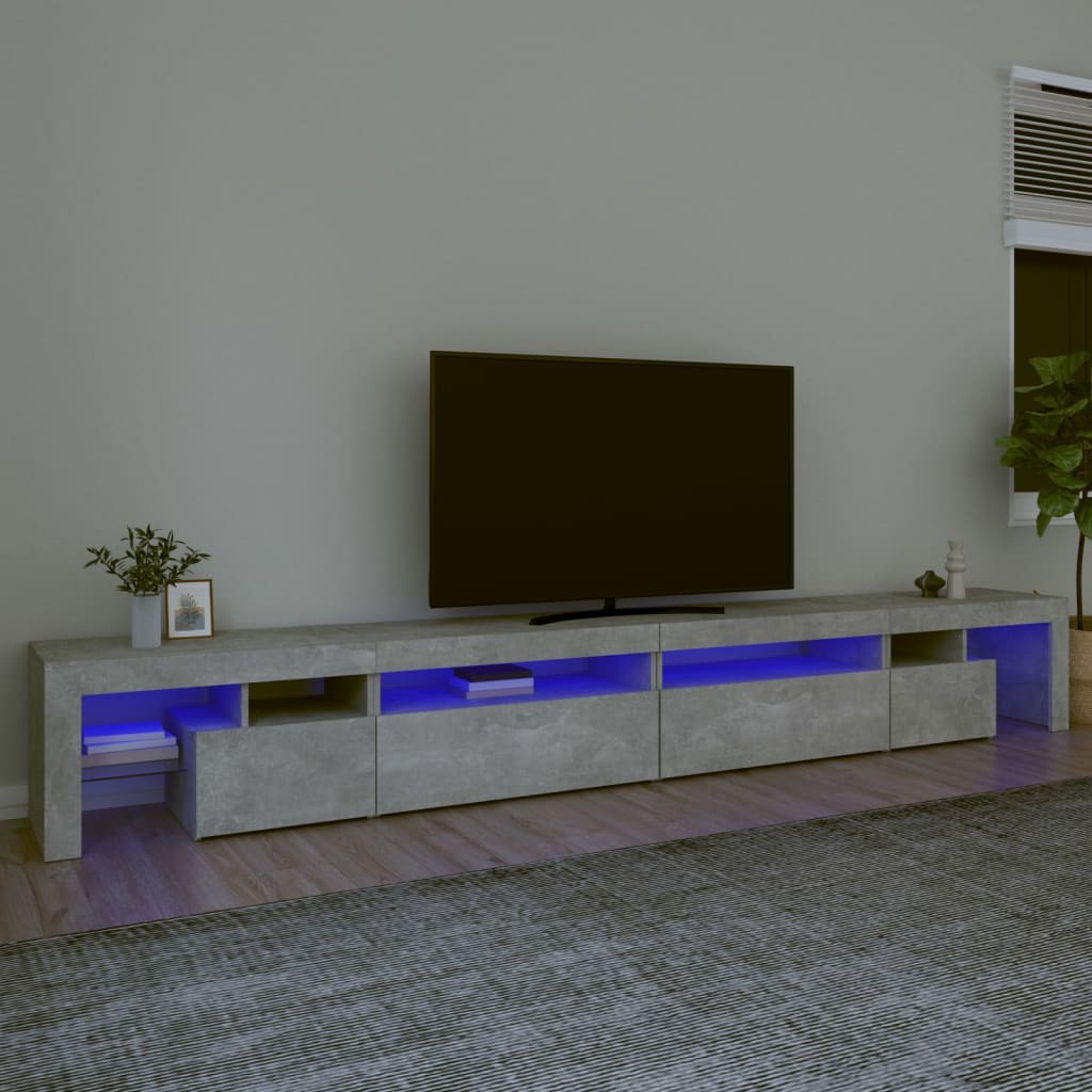 Meuble TV avec lumières LED Gris béton 290×36,5×40 cm | meublestv.fr