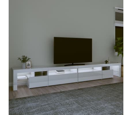 vidaXL Mobile Porta TV con Luci LED Bianco Lucido 290x36,5x40 cm