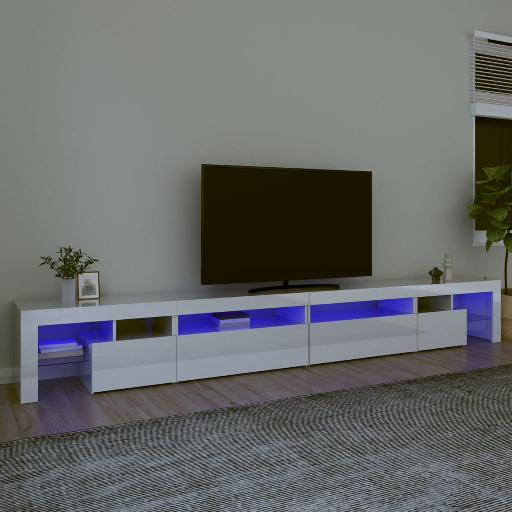 vidaXL Szafka pod TV ze wiatem LED, byszczca, biaa, 290x36,5x40cm