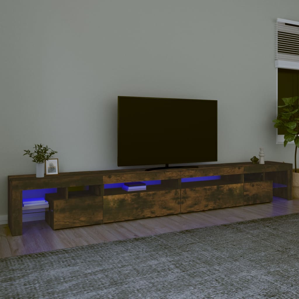 vidaXL tv-bord med LED-lys 290x36,5x40 cm røget egetræsfarve