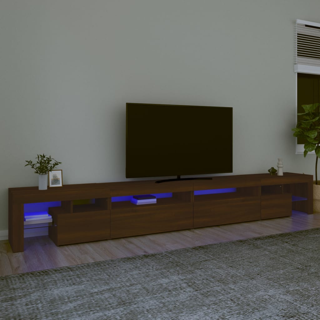 barna tölgy színű TV-szekrény LED-lámpákkal 290x36,5x40 cm