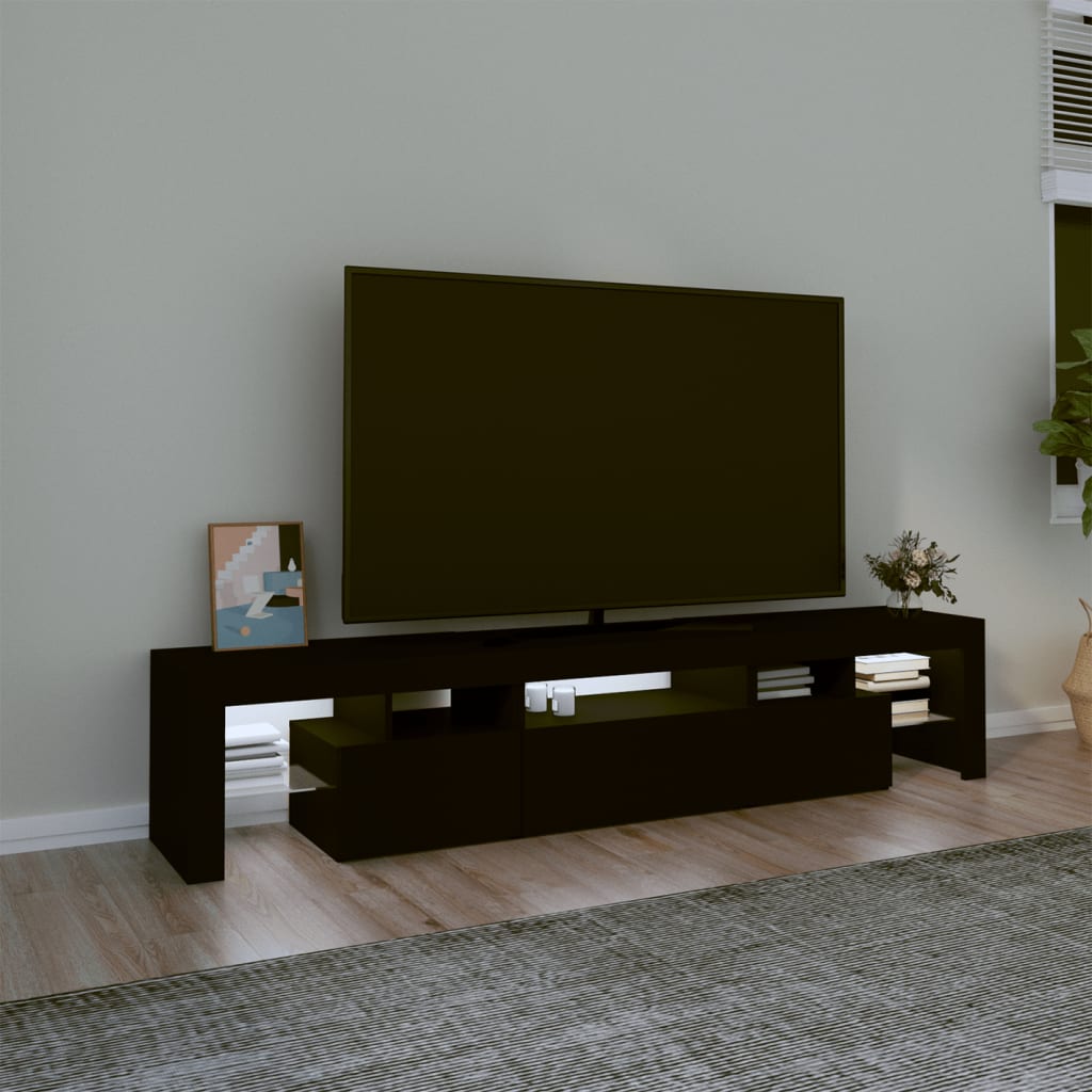 Comodă TV cu lumini LED, negru, 200×36,5×40 cm