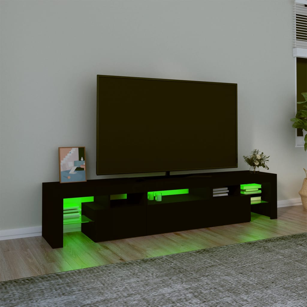 Comodă TV cu lumini LED, negru, 200x36,5x40 cm