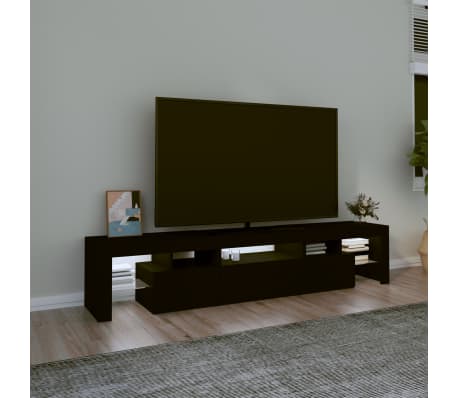 vidaXL TV Cabinet with LED Lights Black 200x36.5x40 cm