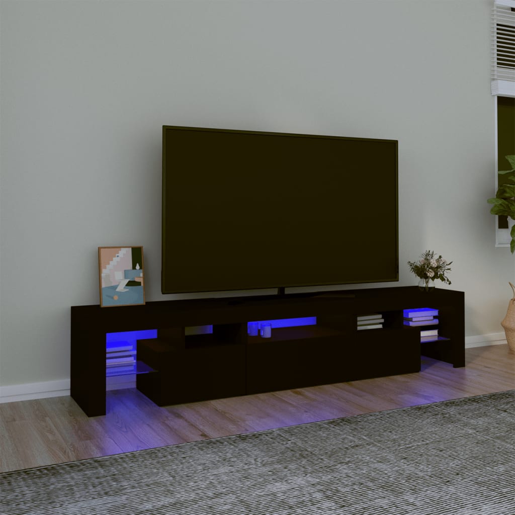 vidaXL Szafka pod TV z owietleniem LED, czarna 200x36,5x40 cm
