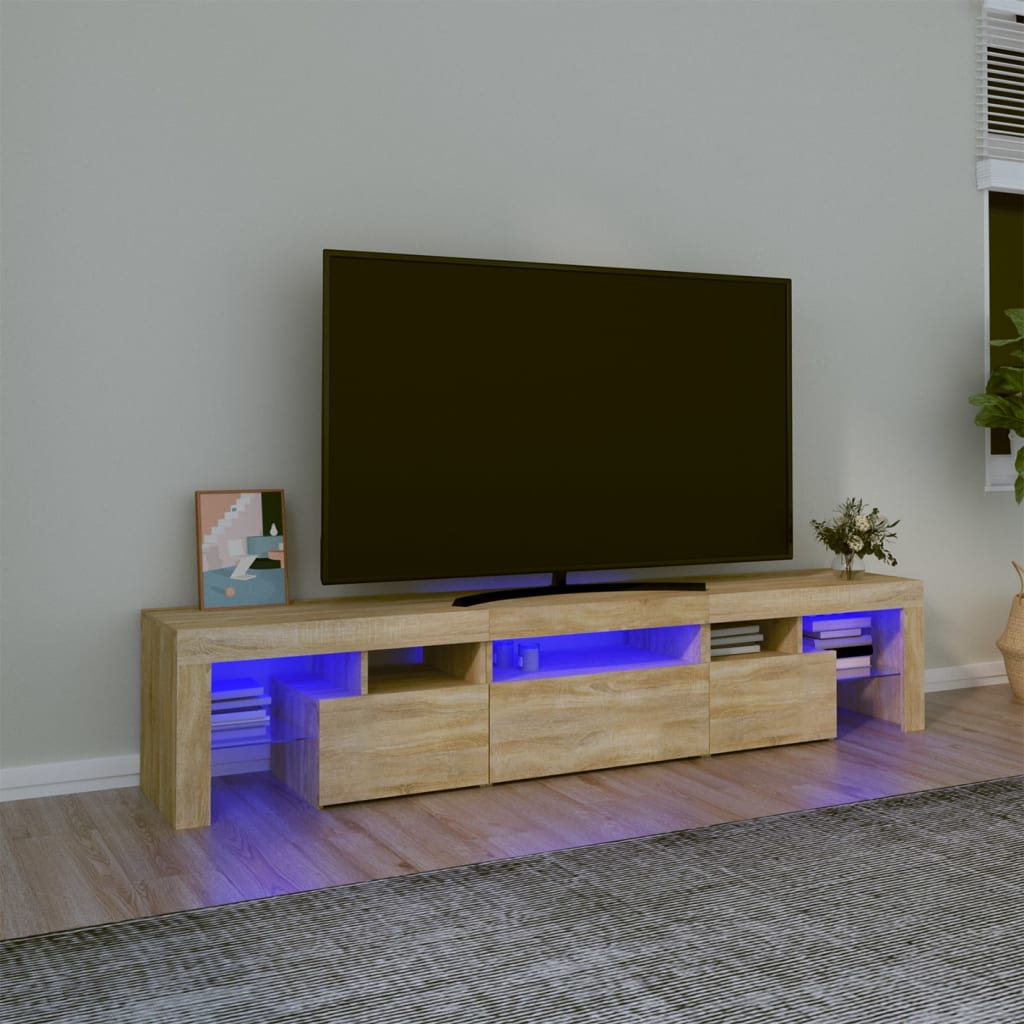 vidaXL tv-bord med LED-lys sonoma-eg 200x36,5x40 cm