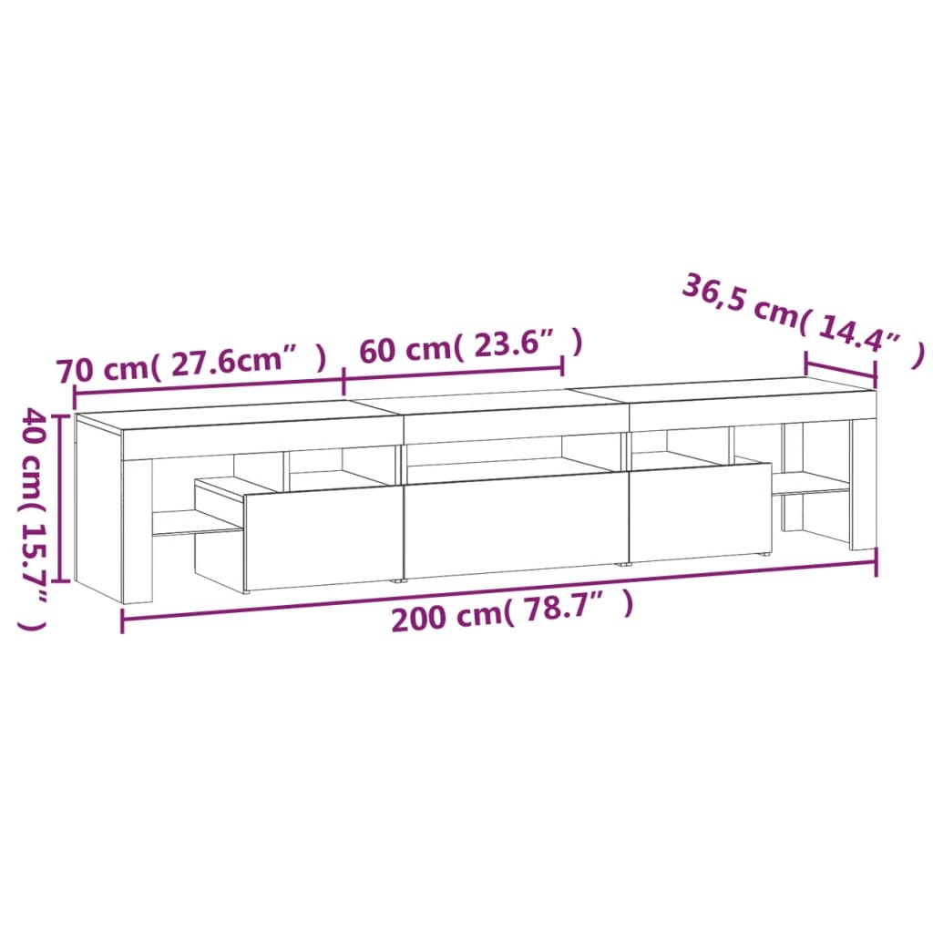 TV omarica z LED lučkami visok sijaj bela 200x36,5x40 cm