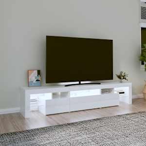 vidaXL Mobile Porta TV con Luci LED Bianco Lucido 200x36,5x40 cm