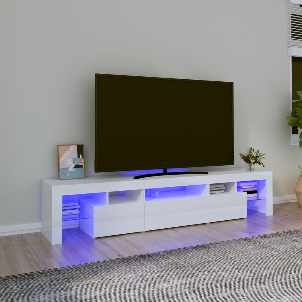vida XL TV-Schrank mit LED-Leuchten Hochglanz-Weiß 200x 36,5x 40 cm