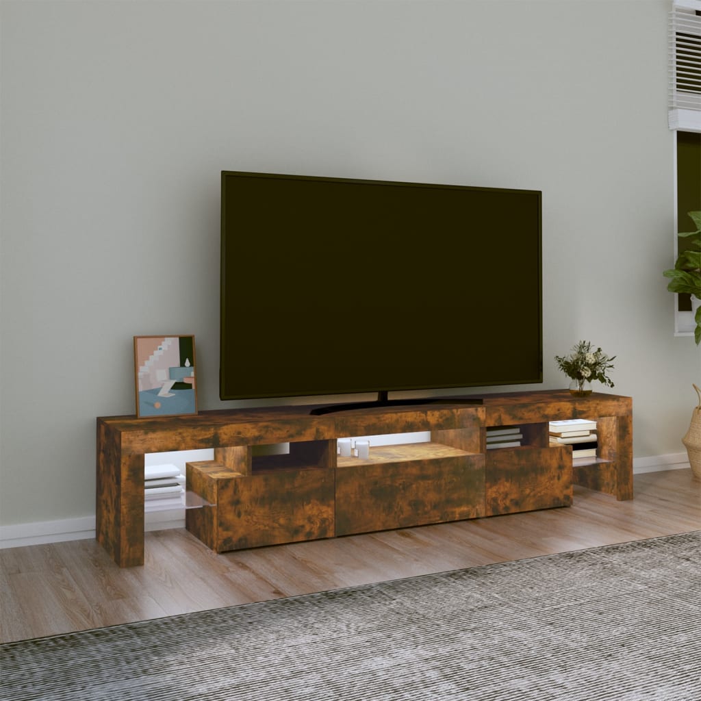 Meuble TV avec lumières LED Chêne fumé 200×36,5×40 cm | meublestv.fr 4