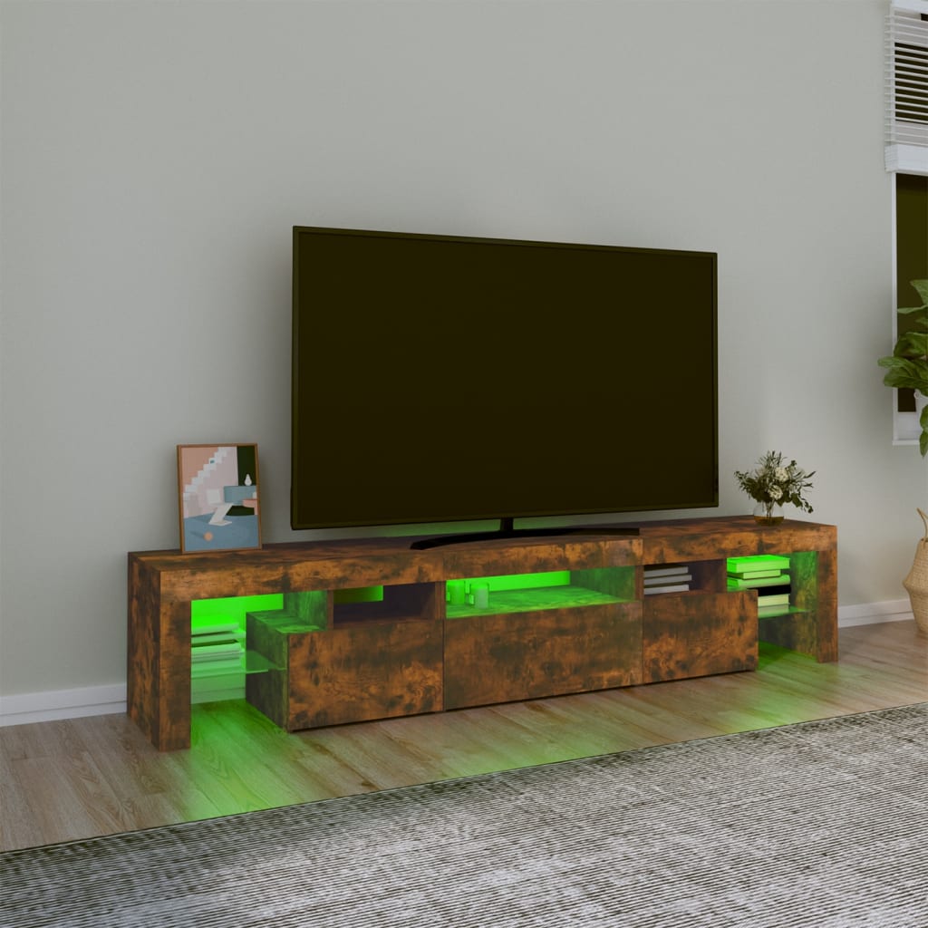 Meuble TV avec lumières LED Chêne fumé 200×36,5×40 cm | meublestv.fr 5