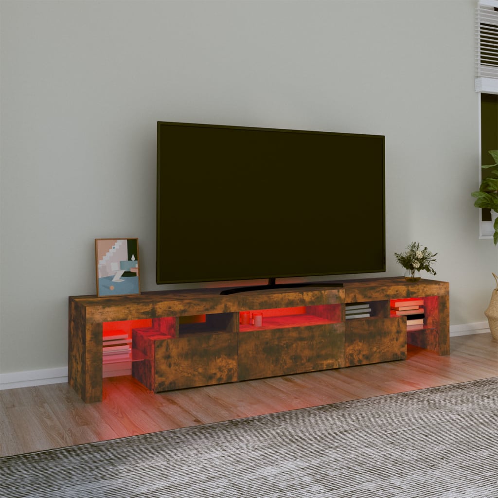 Meuble TV avec lumières LED Chêne fumé 200×36,5×40 cm | meublestv.fr 6