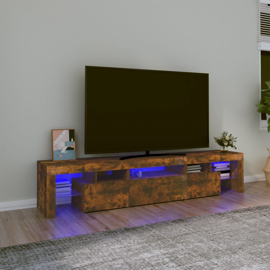 Meuble TV avec lumières LED Chêne fumé 200×36,5×40 cm | meublestv.fr 2