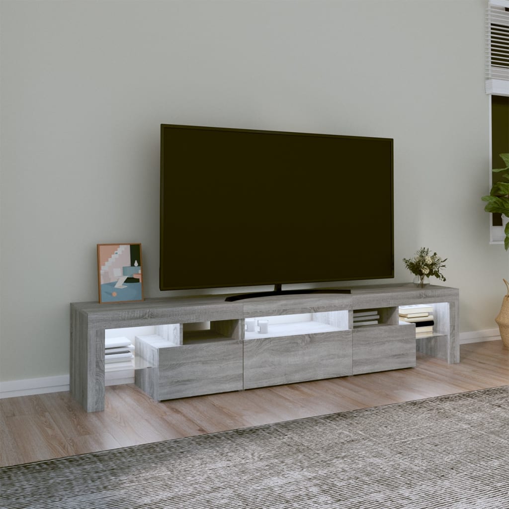 vidaXL Mobile Porta TV con Luci LED Grigio Sonoma 200x36,5x40 cm
