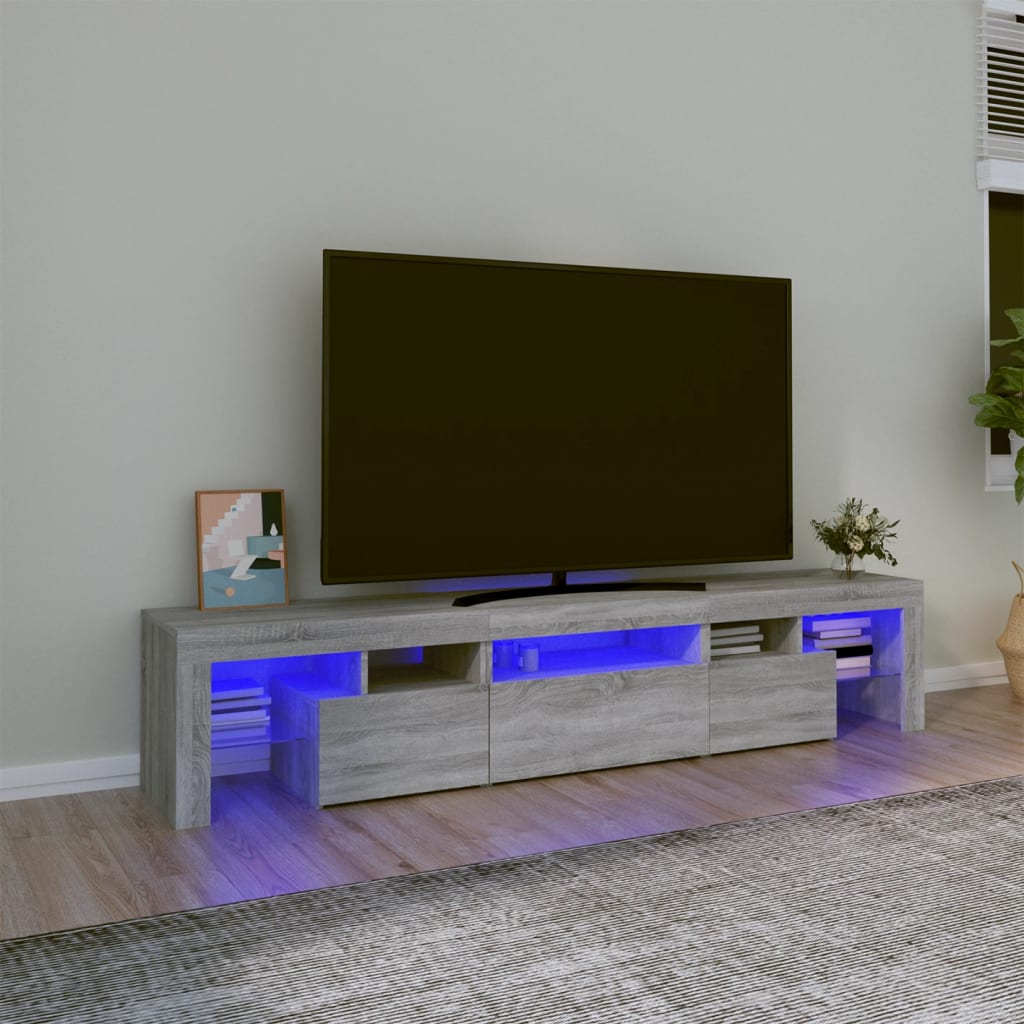 vidaXL Comodă TV cu lumini LED, gri sonoma, 200x36,5x40cm