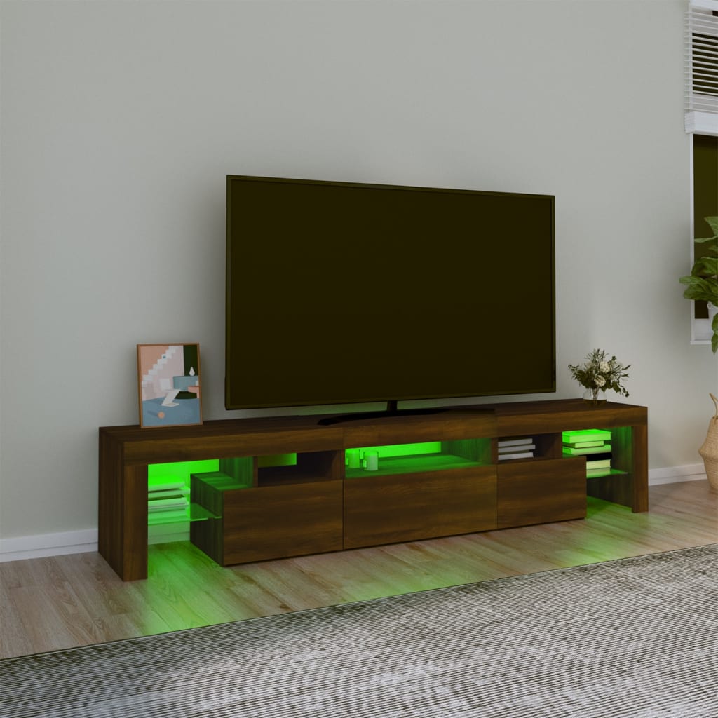 Meuble TV avec lumières LED Chêne marron 200×36,5×40 cm | meublestv.fr 5