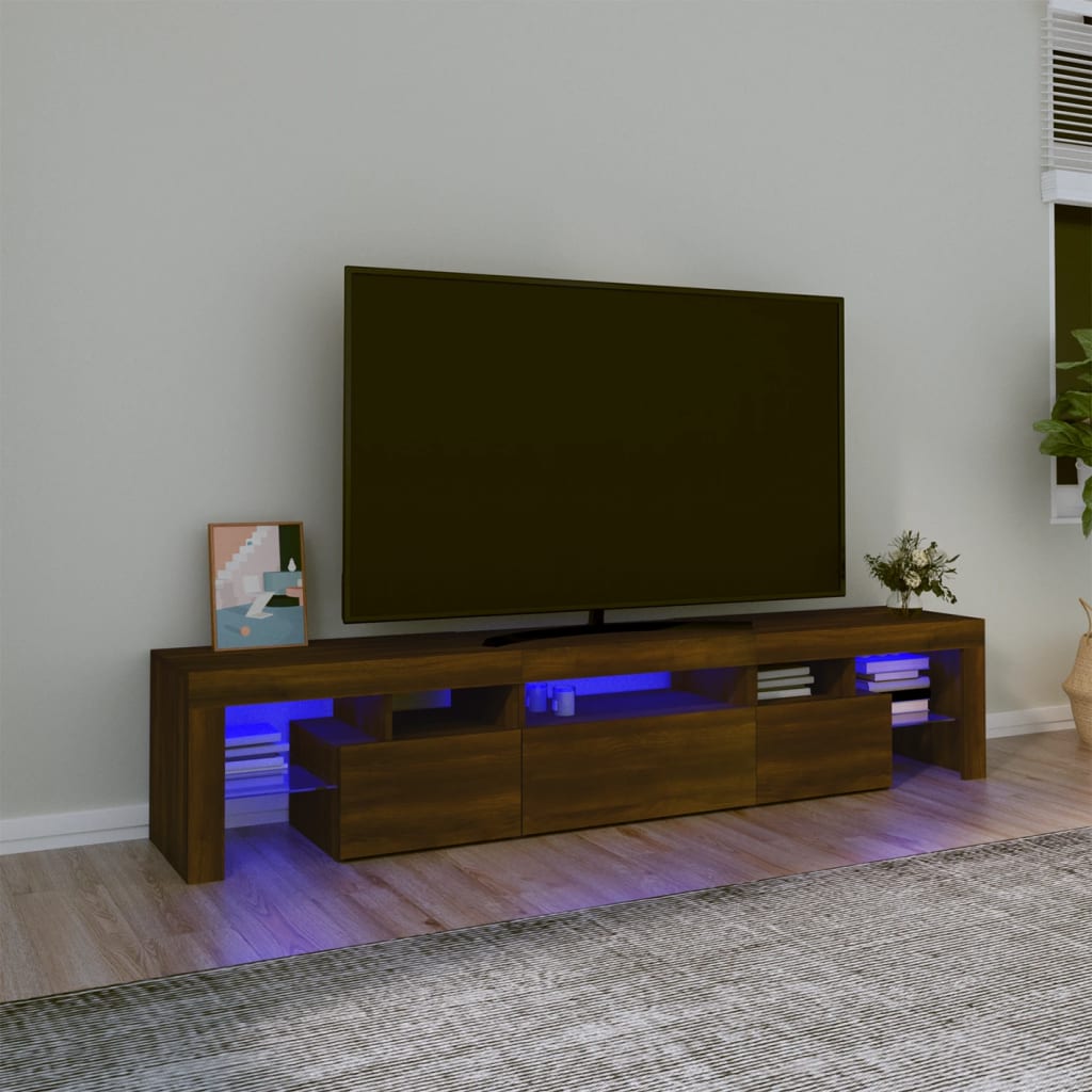 Meuble TV avec lumières LED Chêne marron 200×36,5×40 cm | meublestv.fr 2