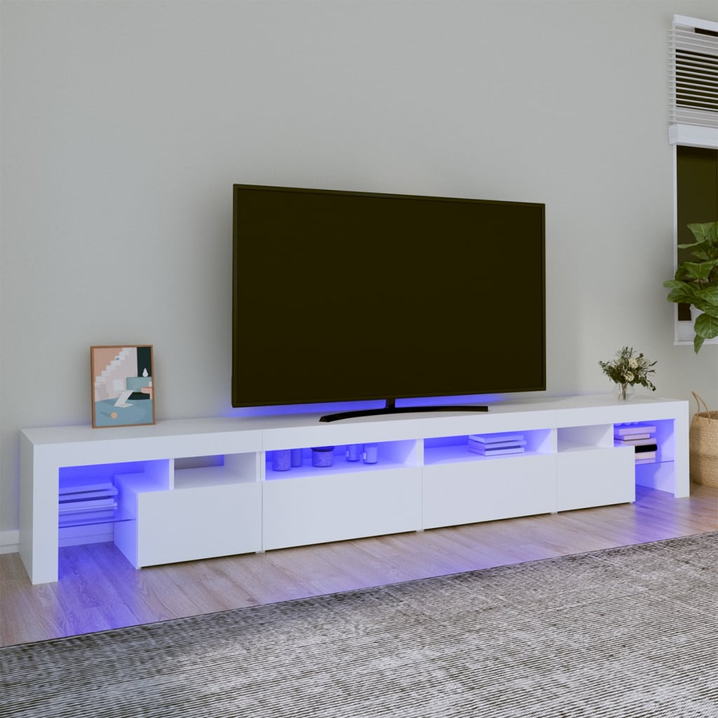 vidaXL Comodă TV cu lumini LED, alb, 260x36,5x40cm