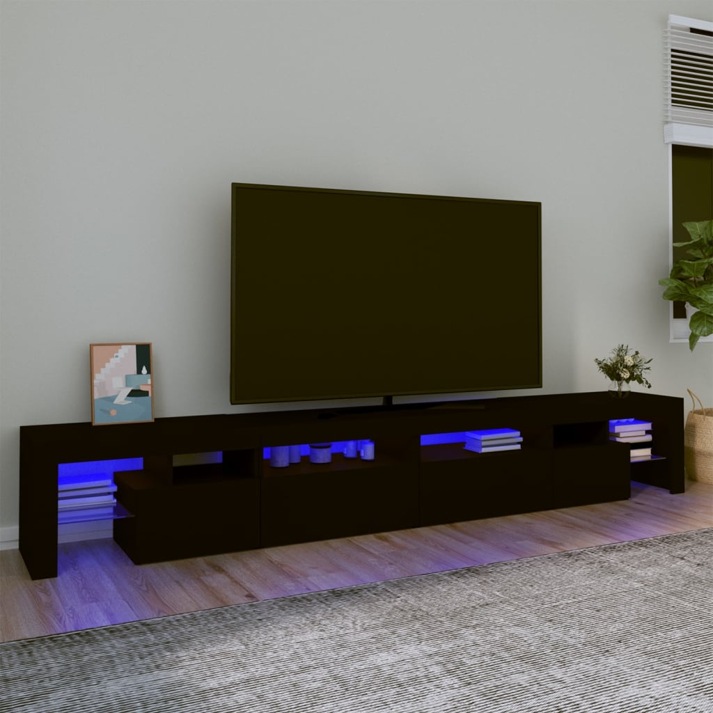 vidaXL Szafka pod TV z owietleniem LED, czarna, 260x36,5x40 cm