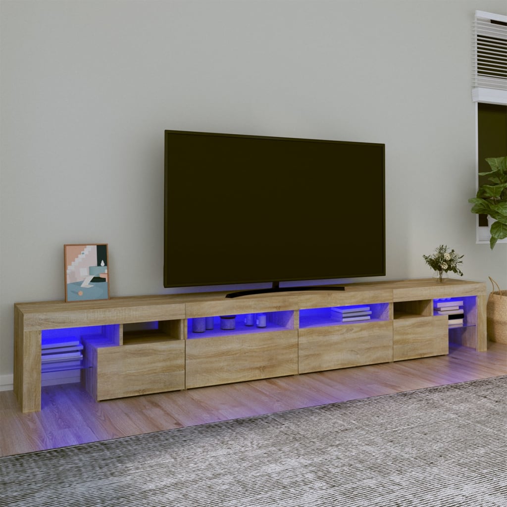 vidaXL Comodă TV cu lumini LED, stejar sonoma,260x36,5x40cm