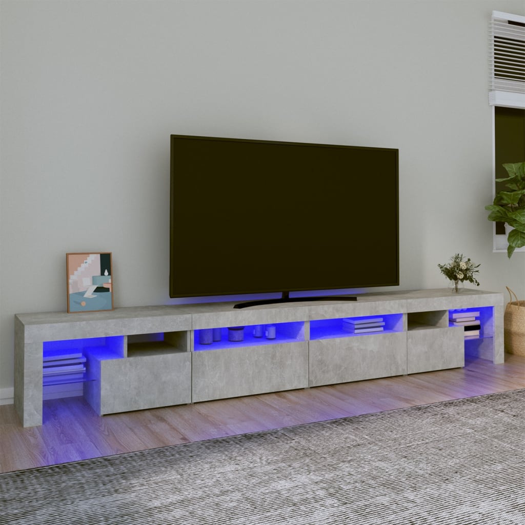 Comodă TV cu lumini LED, gri beton, 260×36,5x40cm