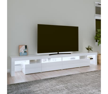 vidaXL TV spintelė su LED apšvietimu, balta, 260x36,5x40cm, blizgi