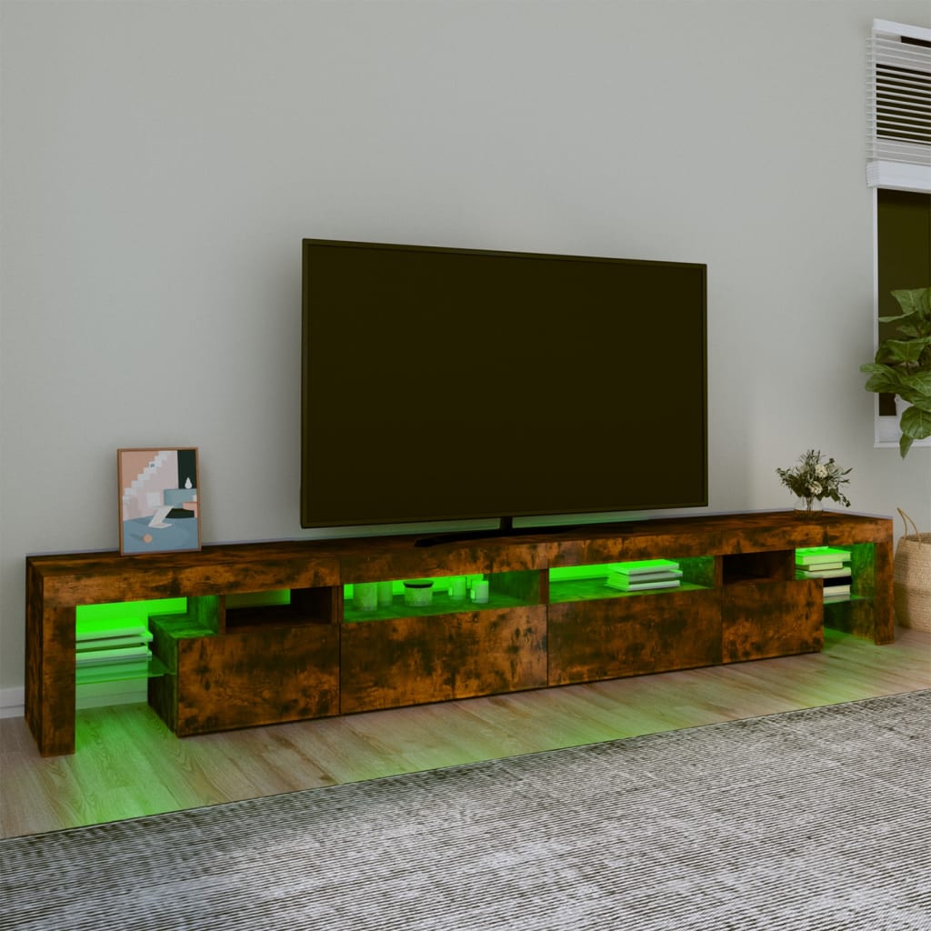 Meuble TV avec lumières LED Chêne fumé 280×36,5×40 cm | meublestv.fr 5