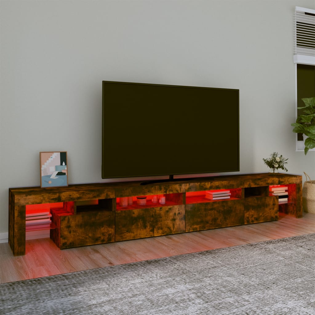 Meuble TV avec lumières LED Chêne fumé 280×36,5×40 cm | meublestv.fr 6