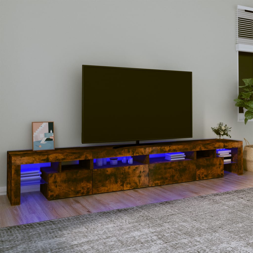 Meuble TV avec lumières LED Chêne fumé 280×36,5×40 cm | meublestv.fr 2