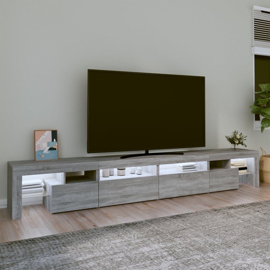 vidaXL Mobile Porta TV con Luci LED Grigio Sonoma 260x36,5x40 cm