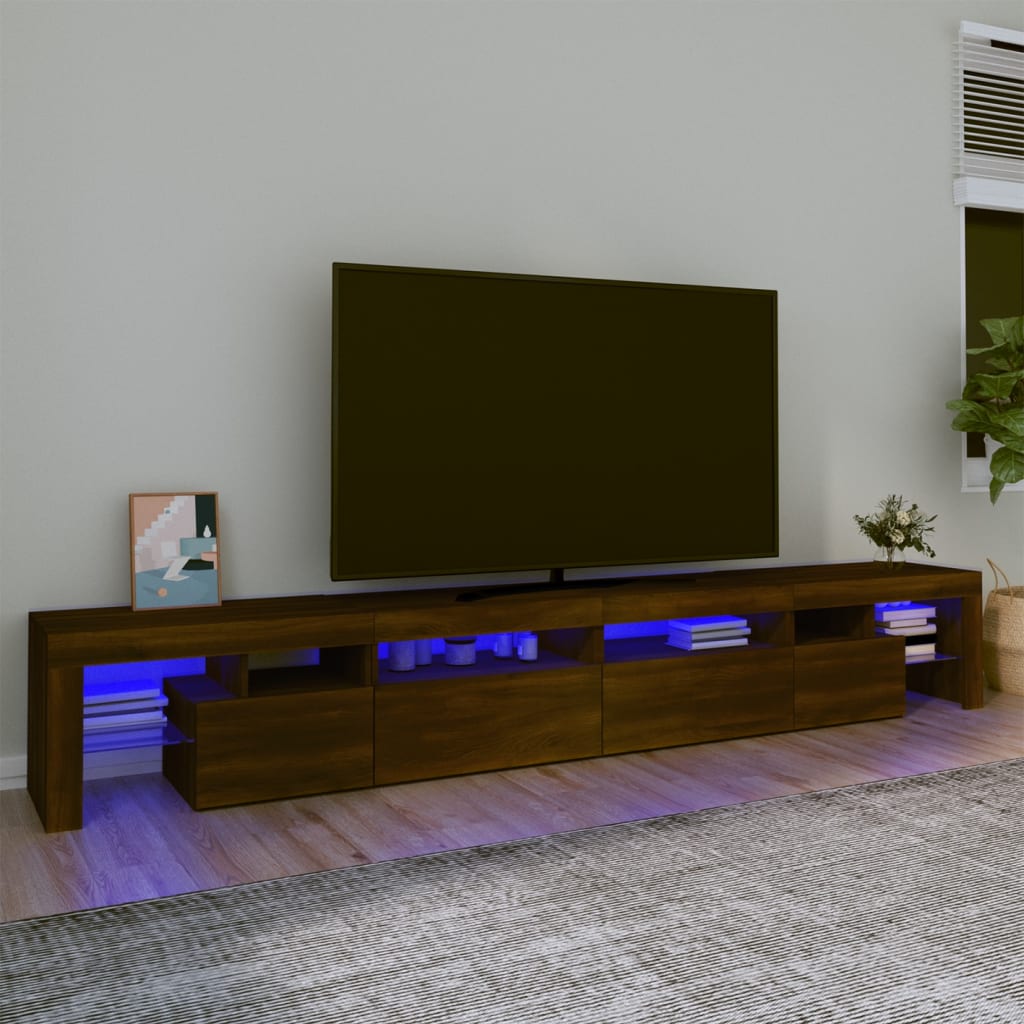vidaXL Comodă TV cu lumini LED, stejar maro, 280x36,5x40 cm