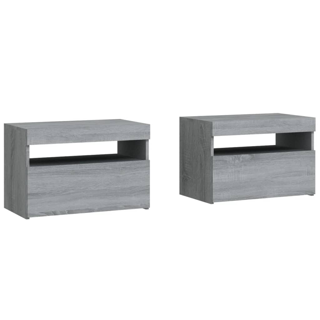 vidaXL Nachtkastje 2 st met LED-verlichting 60x35x40 cm grijs sonoma afbeelding