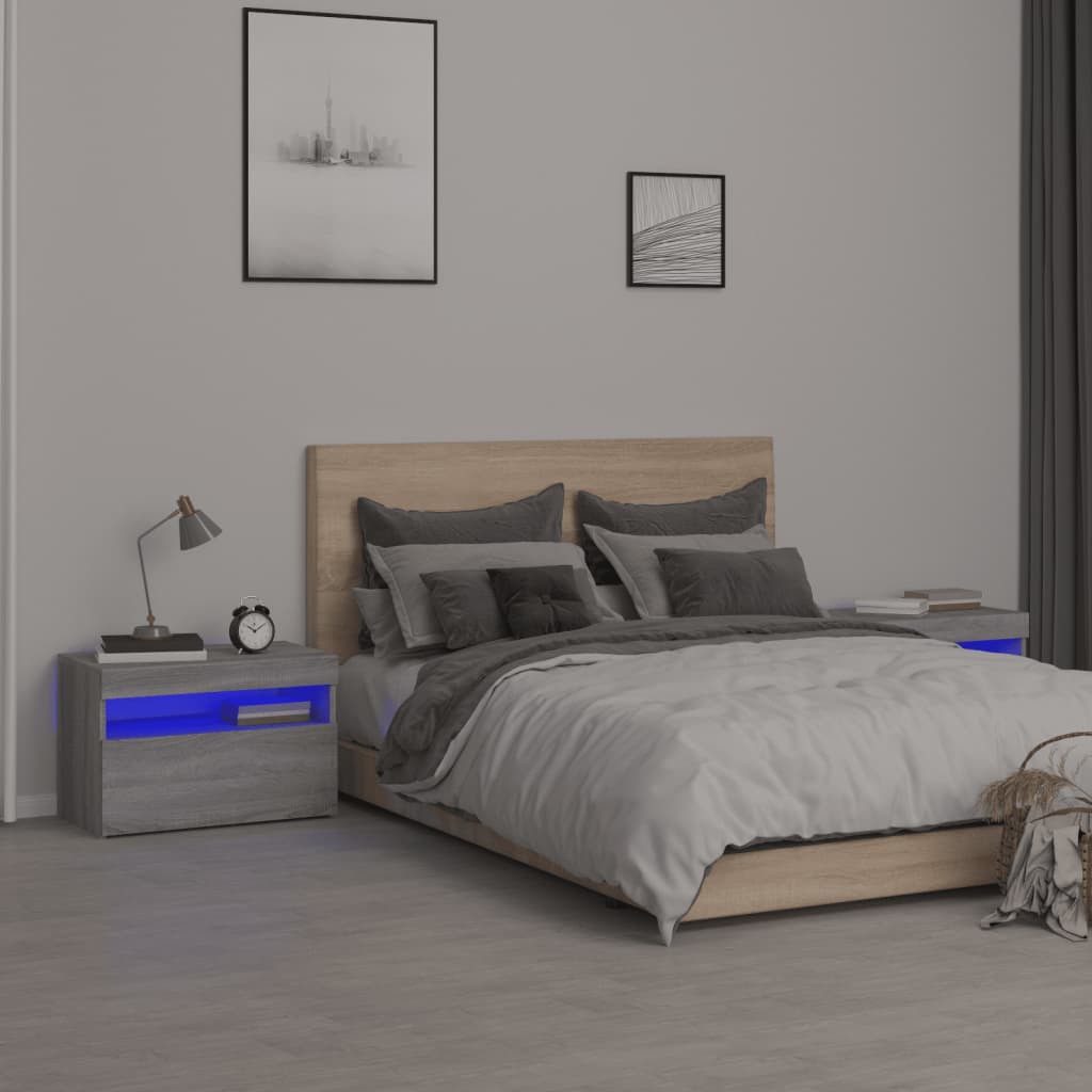 vidaXL Mesas cabeceira c/ LEDs 2 pcs 60x35x40 cm cinzento sonoma