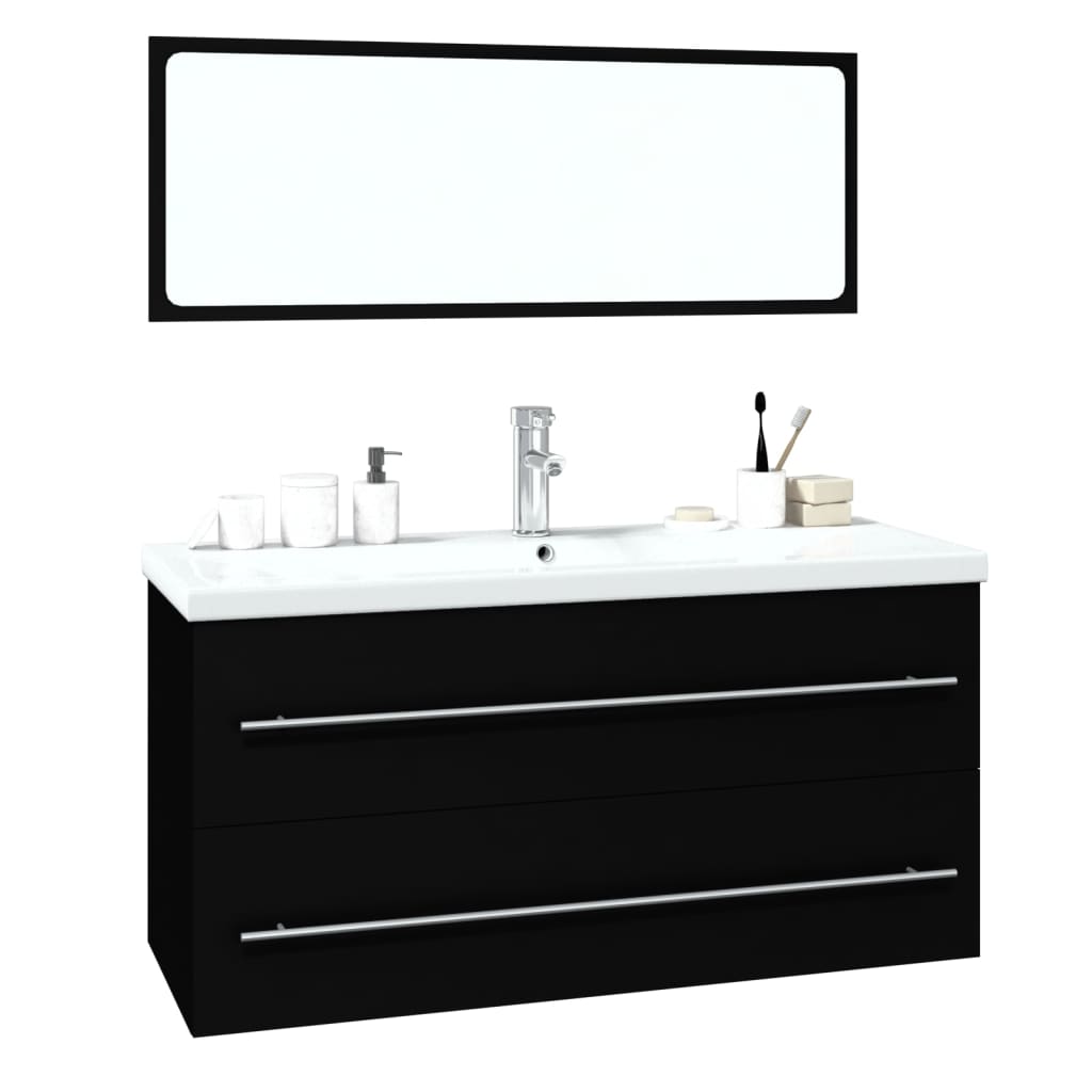 

vidaXL Bathroom Furniture Set Black Engineered Wood