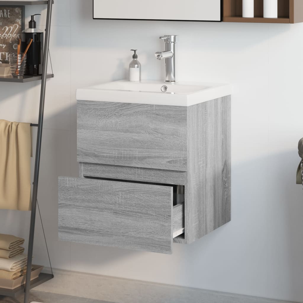 vidaXL Sink Cabinet with Built-in Basin Grey Sonoma Engineered Wood