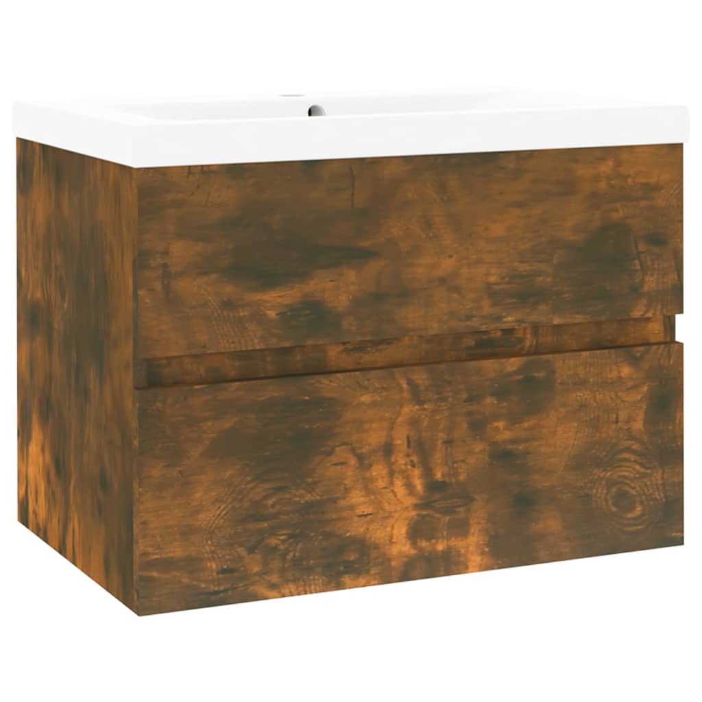 vidaXL Umyvadlová skříňka s vestavěným umyvadlem kouřový dub kompozit