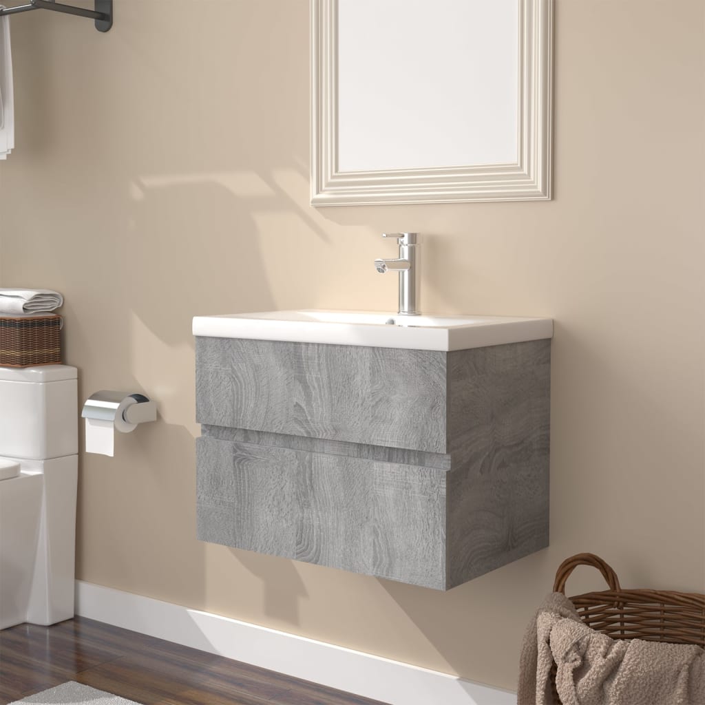 vidaXL Meuble lavabo avec bassin intégré Sonoma gris Bois d'ingénierie