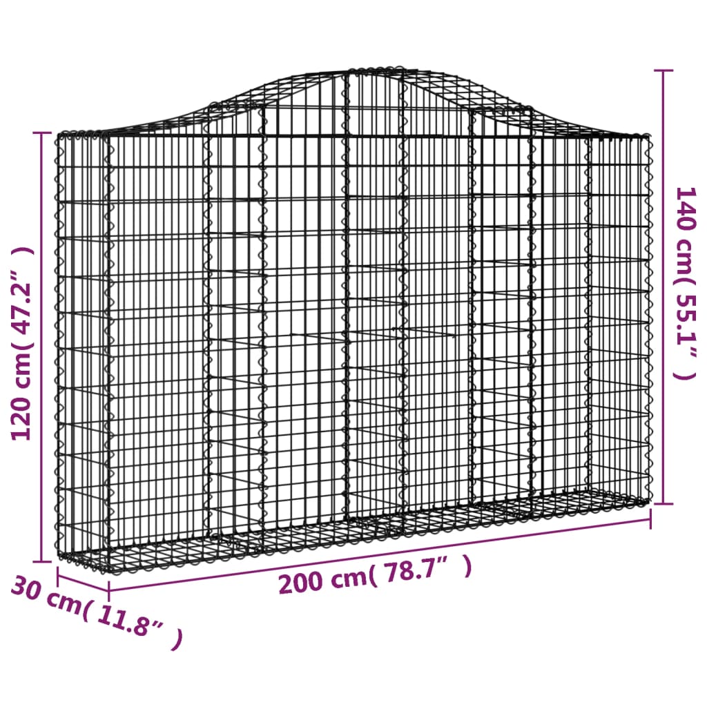 íves horganyzott vas gabion kosár 200x30x120/140 cm