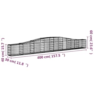 Klenutý gabionový koš 400 x 30 x 40/60 cm pozinkované železo - obrázek 5