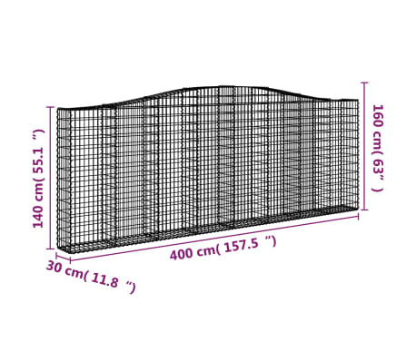 Jardinière En Gabion Arquée VidaXL - 200x100x50 Cm, Fer Galvanisé, Pour Bordure De Jardin Ou Terrasse