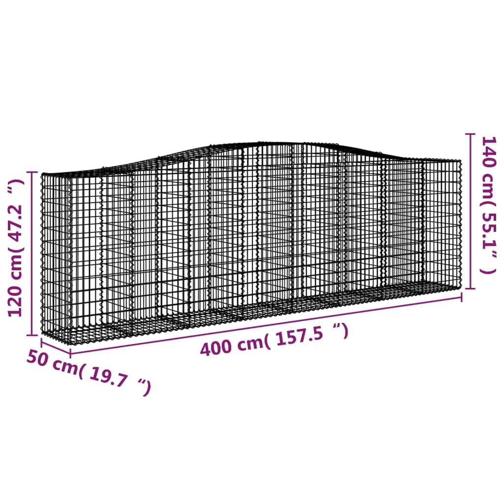 íves horganyzott vas gabion kosár 400x50x120/140 cm