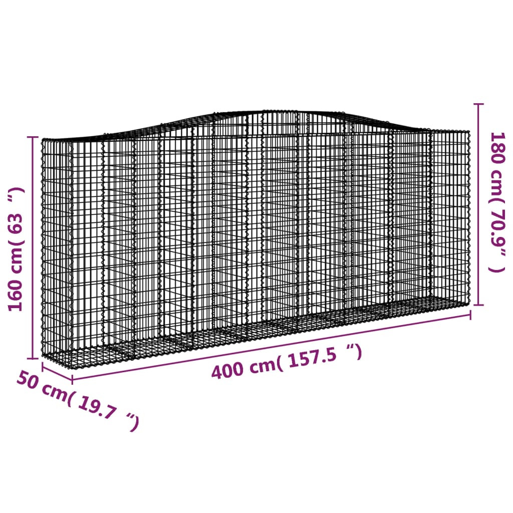 íves horganyzott vas gabion kosár 400x50x160/180 cm