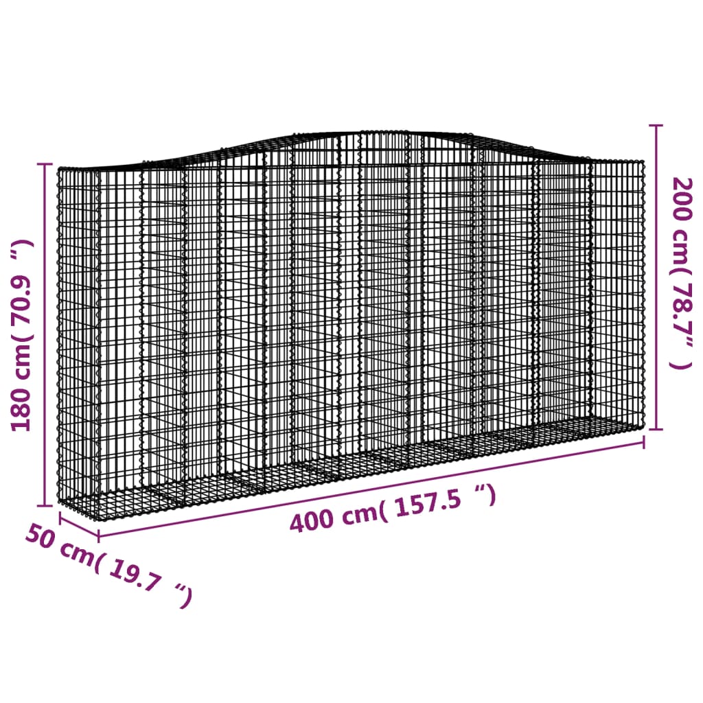 íves horganyzott vas gabion kosár 400x50x180/200 cm