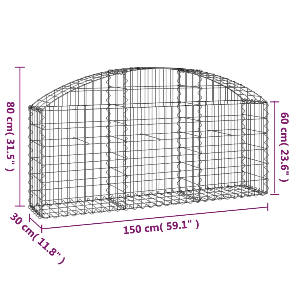 Coș gabion arcuit, 150x30x60/80 cm, fier galvanizat