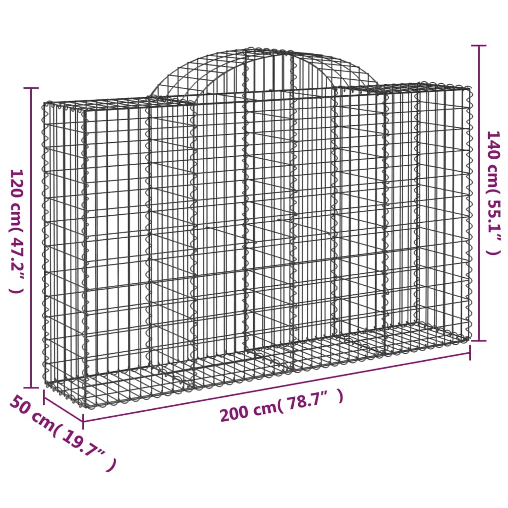 íves horganyzott vas gabion kosár 200x50x120/140 cm