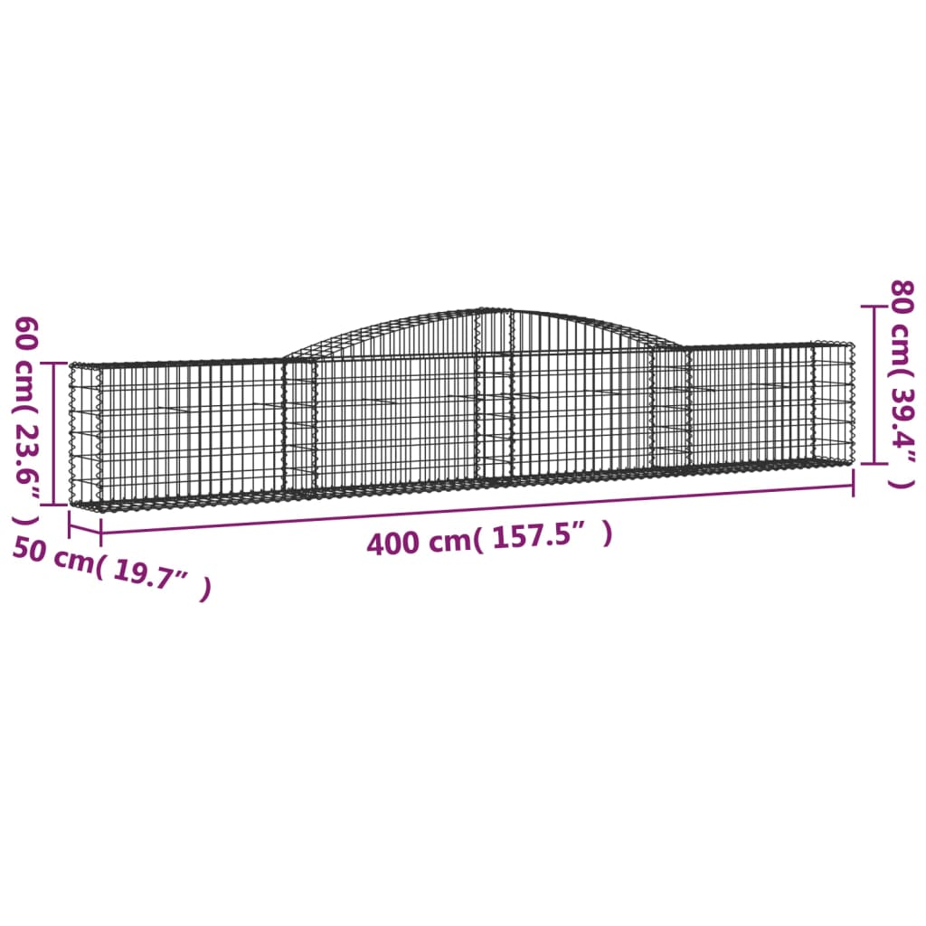 Coș gabion arcuit 400x50x60/80 cm fier galvanizat